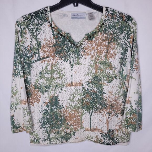 Alfred Dunner Sweater Womens PXL Trees Forest Cottage Autumn - Picture 1 of 10